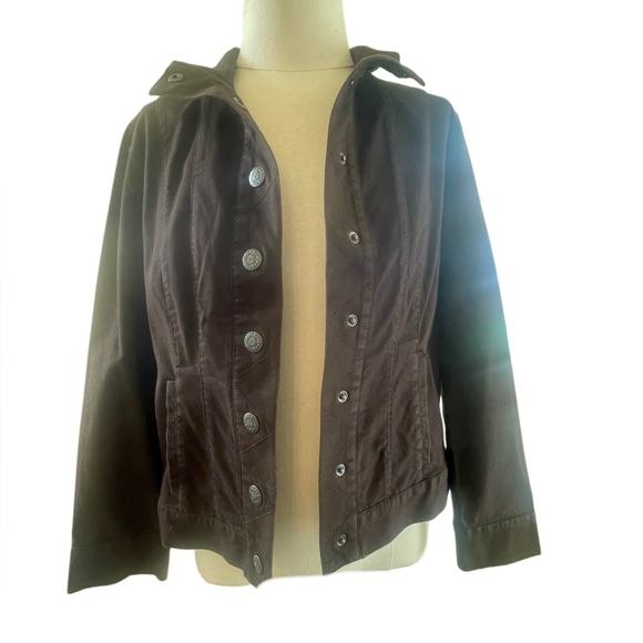 Coldwater Creek brown denim jacket 8 Petite fall norm-core coat excellent condit - Picture 3 of 7